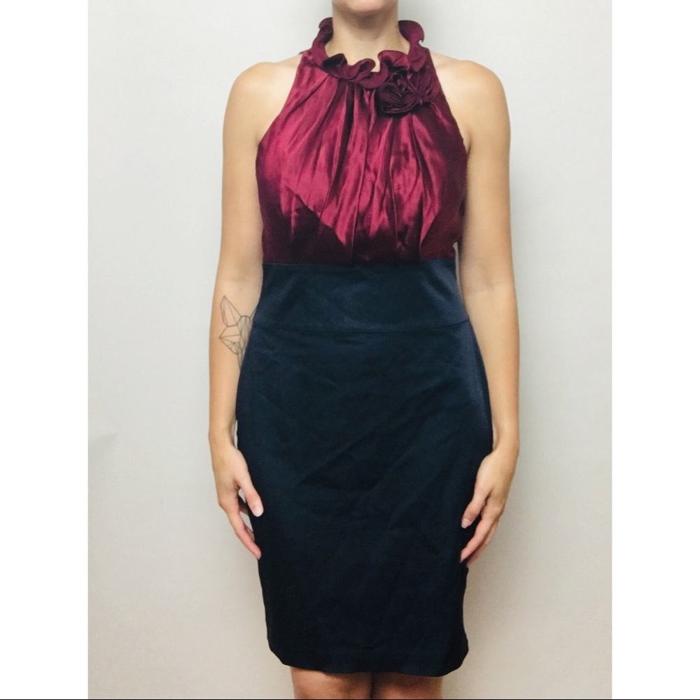 BCBGMaxAzria Navy and maroon pencil dress - Picture 1 of 4